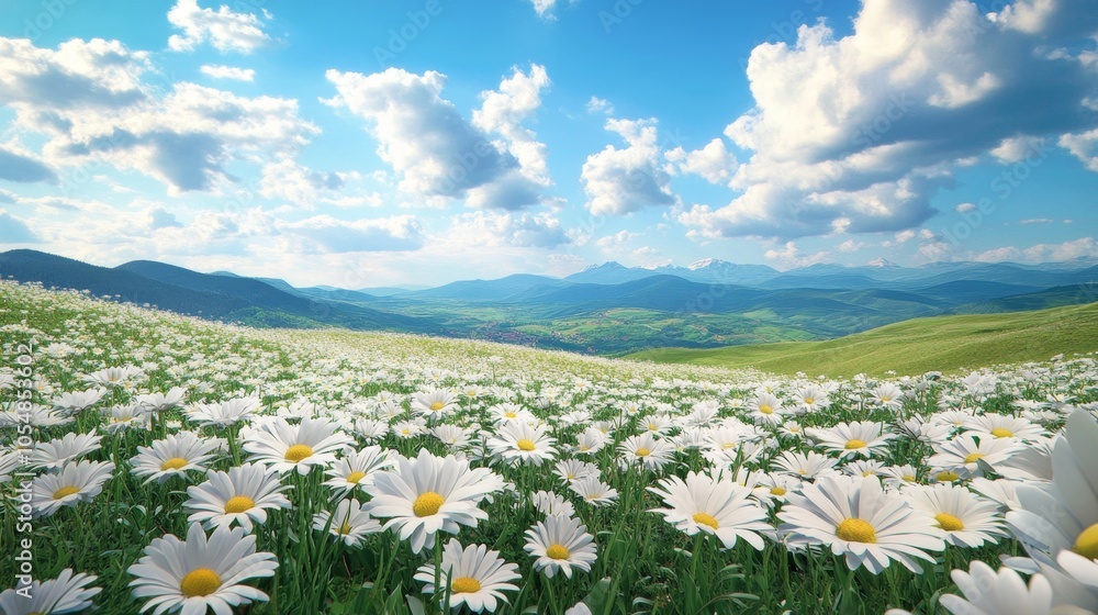 Wall mural stunning field of daisies under a blue sky