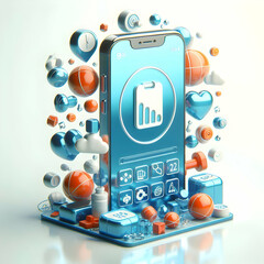 3D Glossy Fitness App Background Smartphone Tech Driven Wellness Ads Space for Text Workout Tracker Health Products