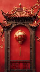 Obraz premium Chinese traditional red lantern relief mural poster background