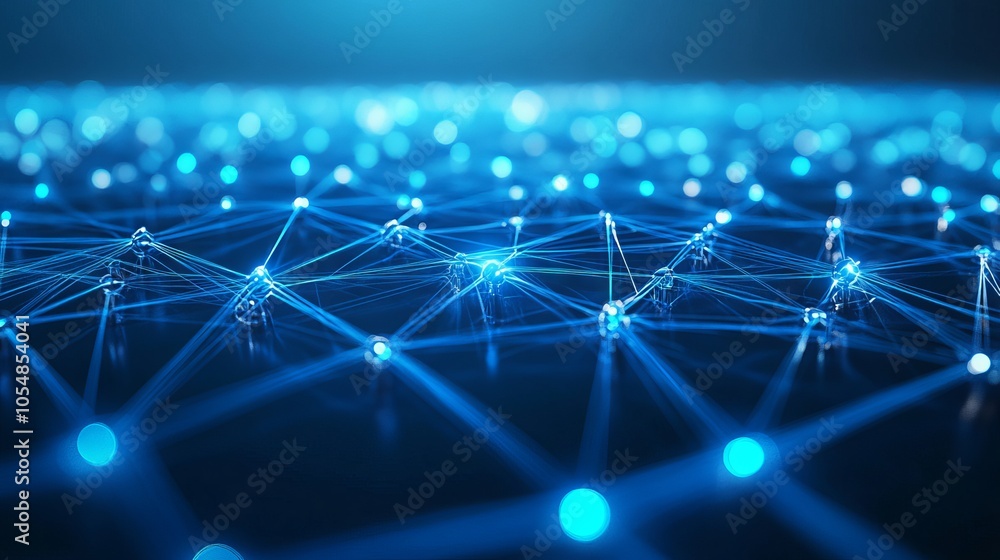 Poster futuristic high-tech 3d render with blue background and network lines illustrating advanced connecti