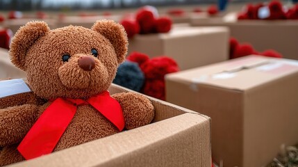 A toy donation drive where volunteers ensure that all donated toys meet safety standards, [Safe Toys and Gifts Month], [community support, safe giving], ,