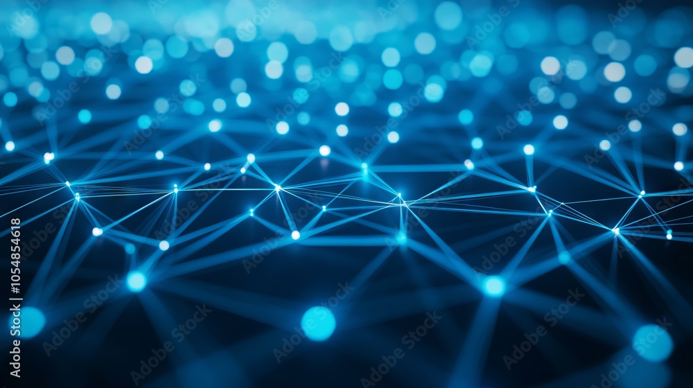 Poster futuristic high-tech 3d render with blue background and network lines illustrating advanced connecti