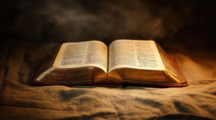 Obraz premium Old holy bible in the dark. Selective focus.