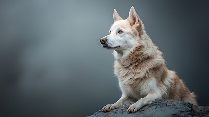 Obraz premium Majestic canine a captivating portrait of a dog against a soft grey background highlighting its grace and noble expression