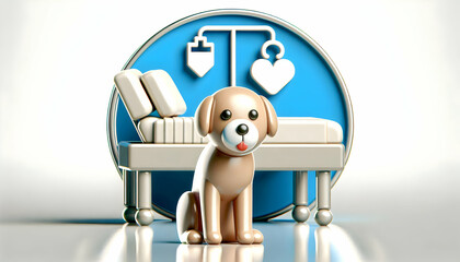 3D Glossy Therapy Dog Hospital Bed Image | Comfort Healing Pet Therapy | High Resolution Photo with Copy Space | Iconic Calming Presence | Ideal for Healthcare & Therapy Services Promotion
