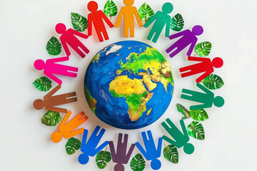 Colorful Representation of Global Unity and Environmental Awareness Featuring People Cutouts...