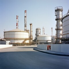 Obraz premium Large Storage Tanks at Fuel Refinery Facility