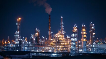 Fototapeta premium Night View of a Bright Refinery with Complex Lights