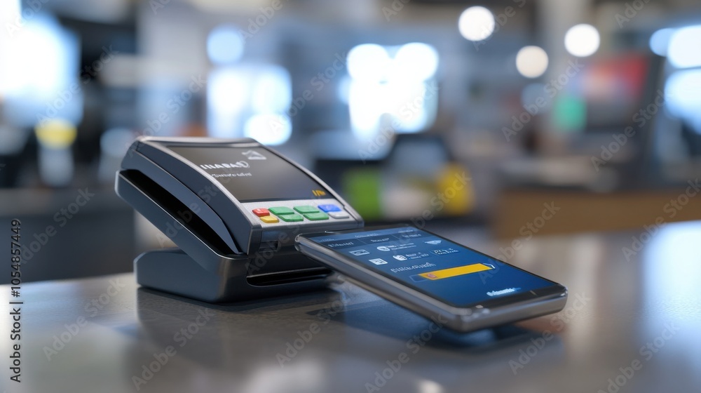 Poster mobile payment gateway, showing a smartphone processing a payment with a digital wallet, vector styl