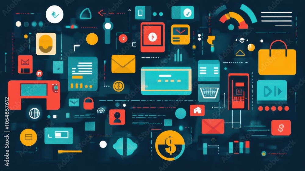 Aufkleber mobile payment gateway vector, illustrating digital payment methods and secure transaction icons