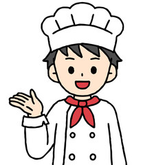 ガッツポーズをするパティシエの男性