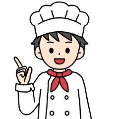 ガッツポーズをするパティシエの男性