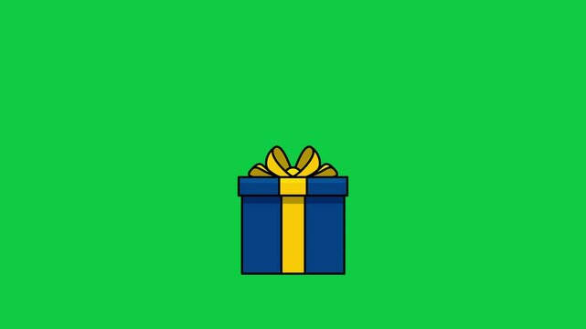 Blue Gift Box with Yellow Ribbon Animation on Green Screen