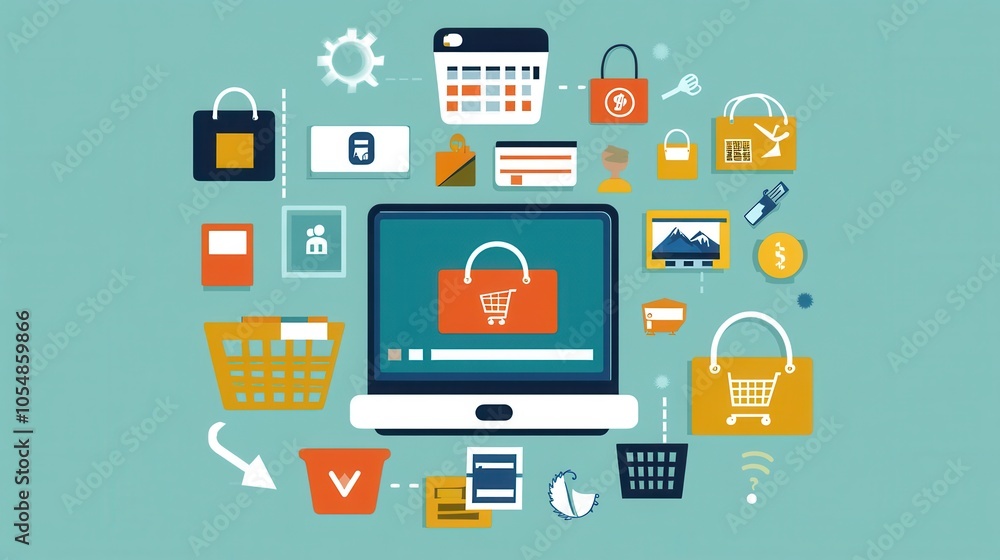 Aufkleber online purchase process vector, illustrating the steps from adding to cart to making a digital payme
