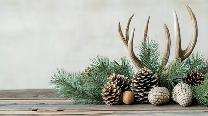 Fototapeta premium Rustic Christmas Decor with Antlers