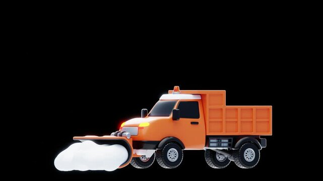 3D Animation of Orange Snowplow Model Winter Road Clearing | Alpha Channel