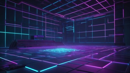 Abstract neon world with a glowing grid and vibrant colors in a futuristic space
