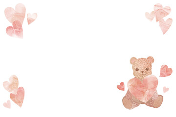 可愛いテディベアとピンク色のハートのフレーム。 © Aomi.art