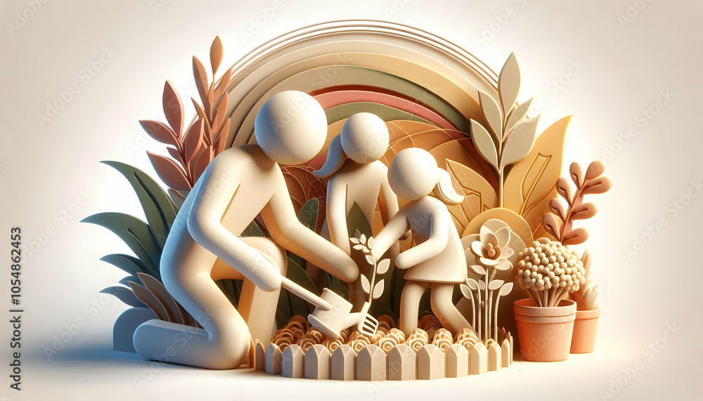 Aufkleber 3d soft abstract family puzzle collaboration teamwork joy concept image, family bonding together com