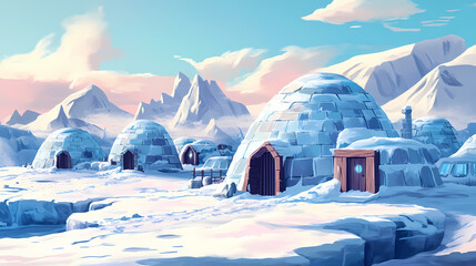 Inuits : igloo village. Inuit Ice Village. Illustration