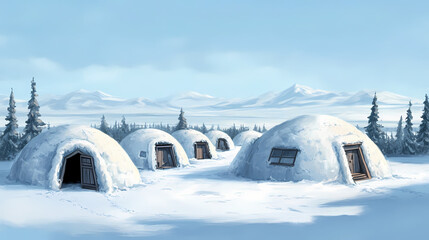 Inuits : igloo village. Inuit Ice Village. Illustration