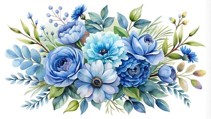 Fototapeta premium blue bouquet of flowers watercolor