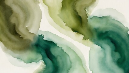 Obraz premium Abstract watercolor in olive and forest green with an organic, natural gradient. Created with generative AI technology