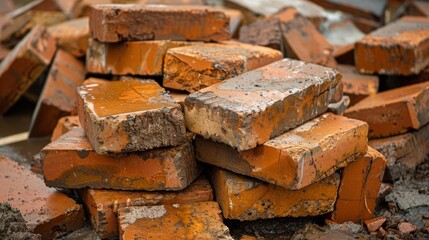 A pile of soaking wet bricks waiting to be used for the next phase of construction.