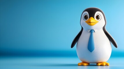 Obraz premium Penguin character in a business suit and tie making a sales presentation or pitch in a 3D digital The image depicts a creative