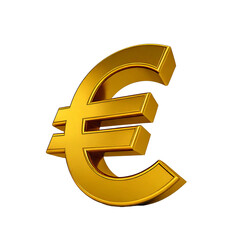 3D golden Euro currency sign symbol, isolated on white transparent png background