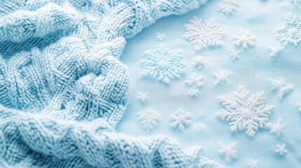 A gentle blue gradient background with delicate snowflakes and a soft cable knit design, offering a serene winter card.