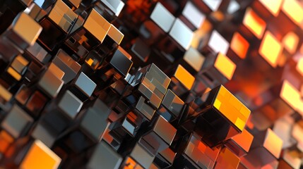 Abstract Geometric Background with Metallic Cubes in Warm Colors
