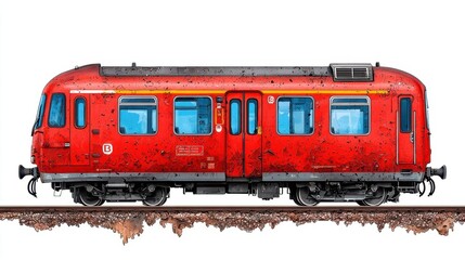 Fototapeta premium A photostock of a red train on a white background, classic and nostalgic.