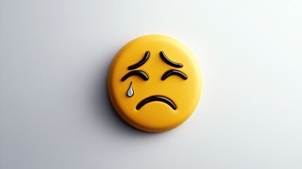 Fototapeta premium Sad Emoji with Tear on Minimalist Background