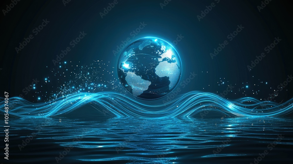 Poster global digital connectivity: a luminous digital rendering of planet earth floats gracefully above st
