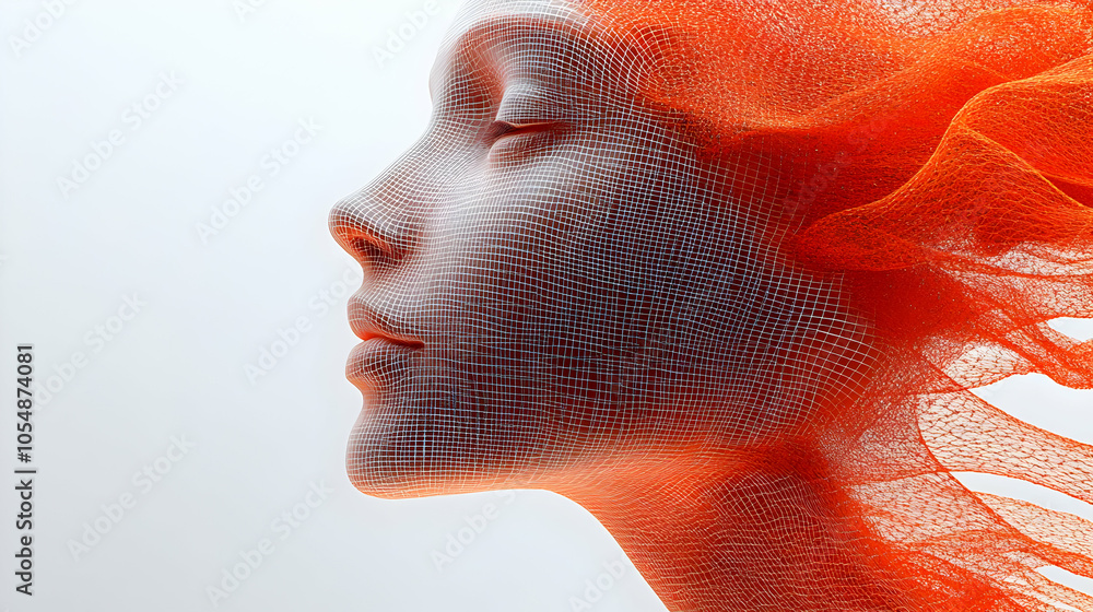 Poster 3d close up ai facial recognition grid macro scanning human face intricate digital lines ai connecti
