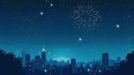 Fototapeta premium Night City Skyline with Fireworks