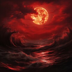 Alien planet scene and huge moon