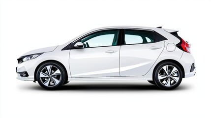Naklejka premium A photostock of a white compact car on a white background, modern and sleek.