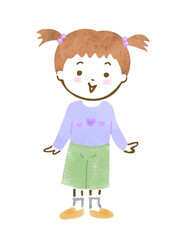 幼稚園から小学校低学年くらいの女の子の全身手描きイラスト