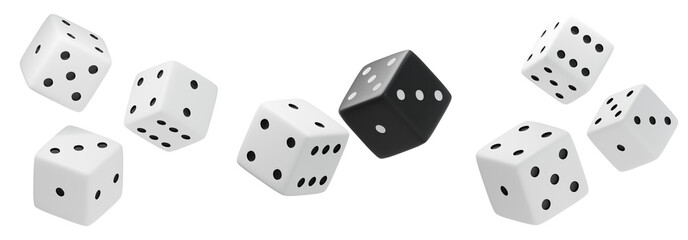 3d rendering black and white dice. Lucky dice. Board games. Money bets. Gambling games.