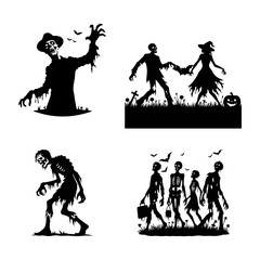 Zombie black white  logo icon illustration template
