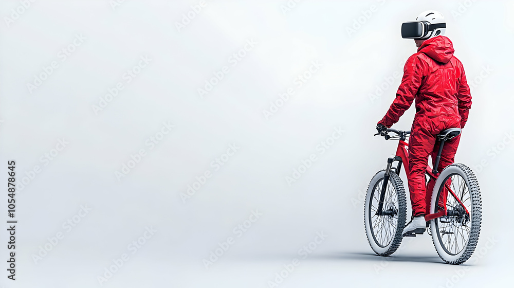 Poster 3d glossy cyclist virtual reality headset static shot copy space concept uk tech integration exercis
