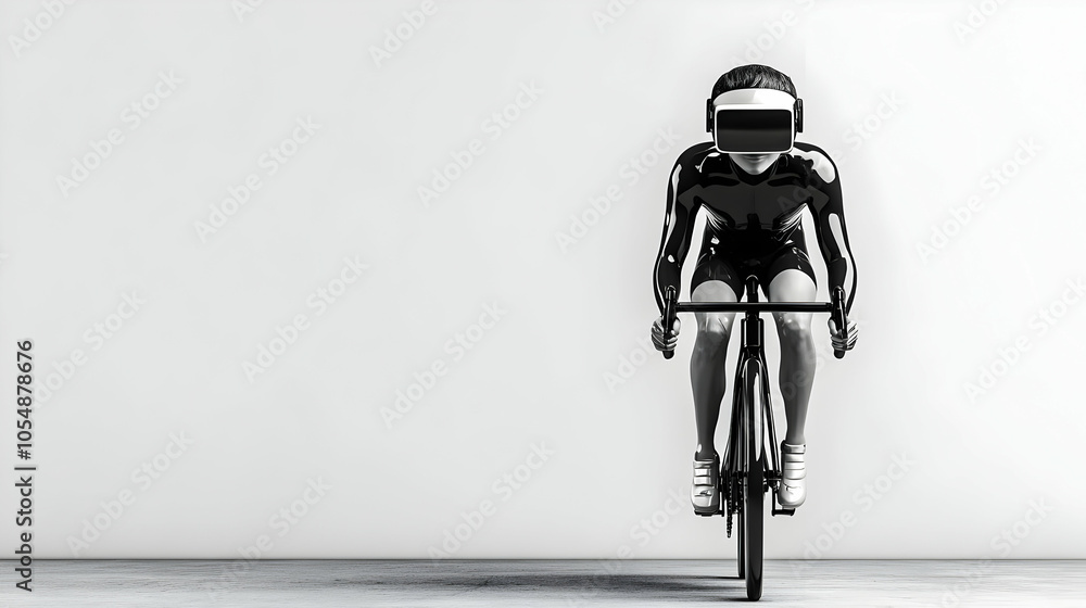 Poster 3d glossy cyclist virtual reality headset copy space static shot icon tech integration exercise uk m