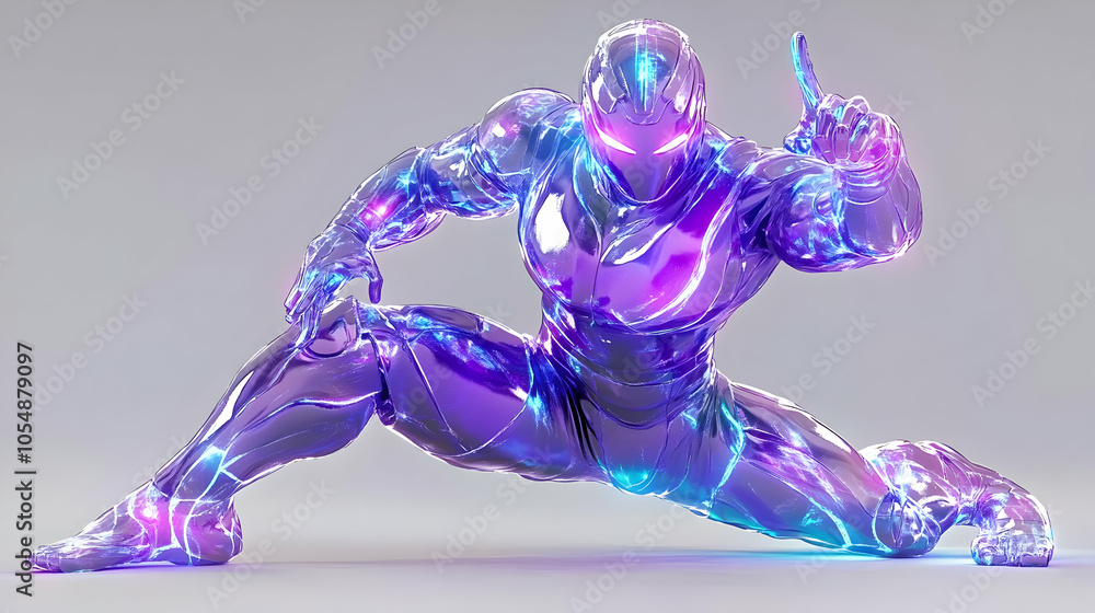 Aufkleber 3d glossy martial artist with tech elements static shot creating copy space symbolizing technology i