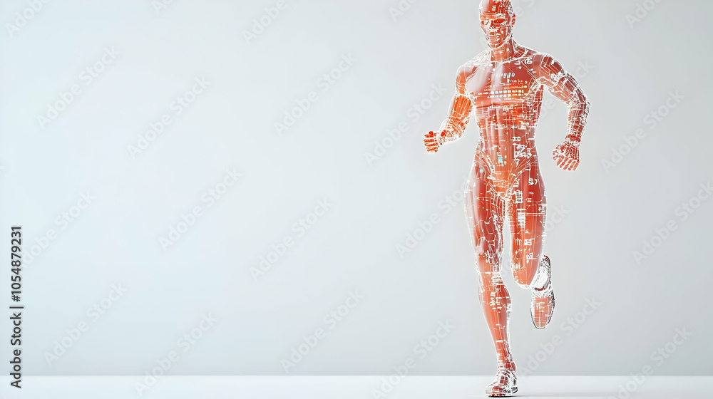 Poster 3d glossy runner technology icon environmental data static shot plain background ample copy space sh