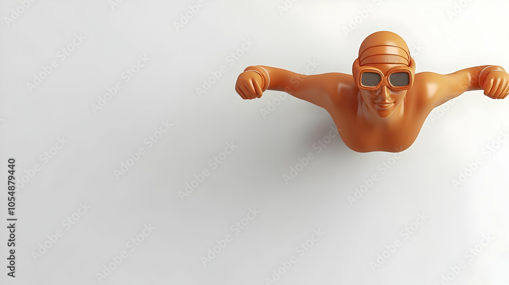 Poster 3d glossy swimmer icon with biometric sensors on plain background symbolizing advanced health tracki