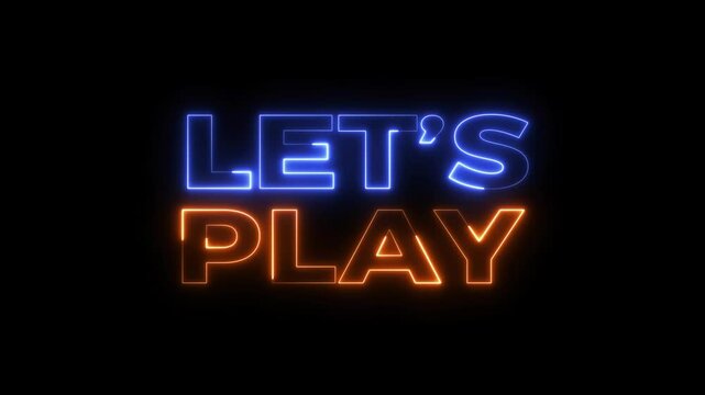 Lets play neon text animation video. glowing neon lets play game music animation background.