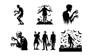 Obraz premium Zombie black white logo icon illustration template