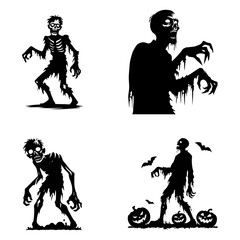 Obraz premium Zombie black white logo icon illustration template